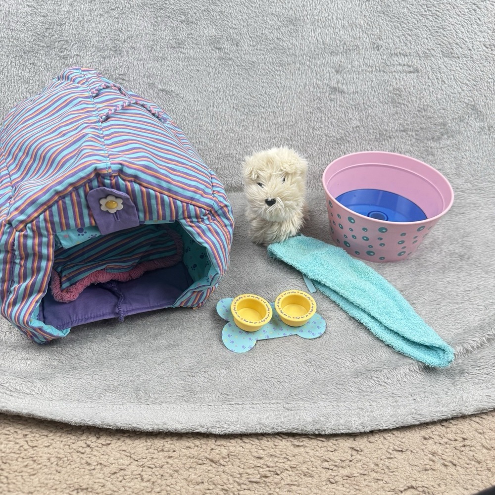 American Girl Doll‎ Coconut Dog House Food Bowls Bath Tub Lot Vintage Y2K